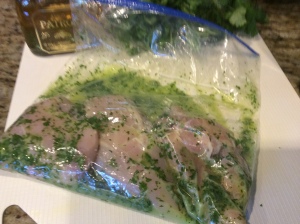 Chicken and Marinade in the bag to marry all the flavors in the refrigerator for several hours